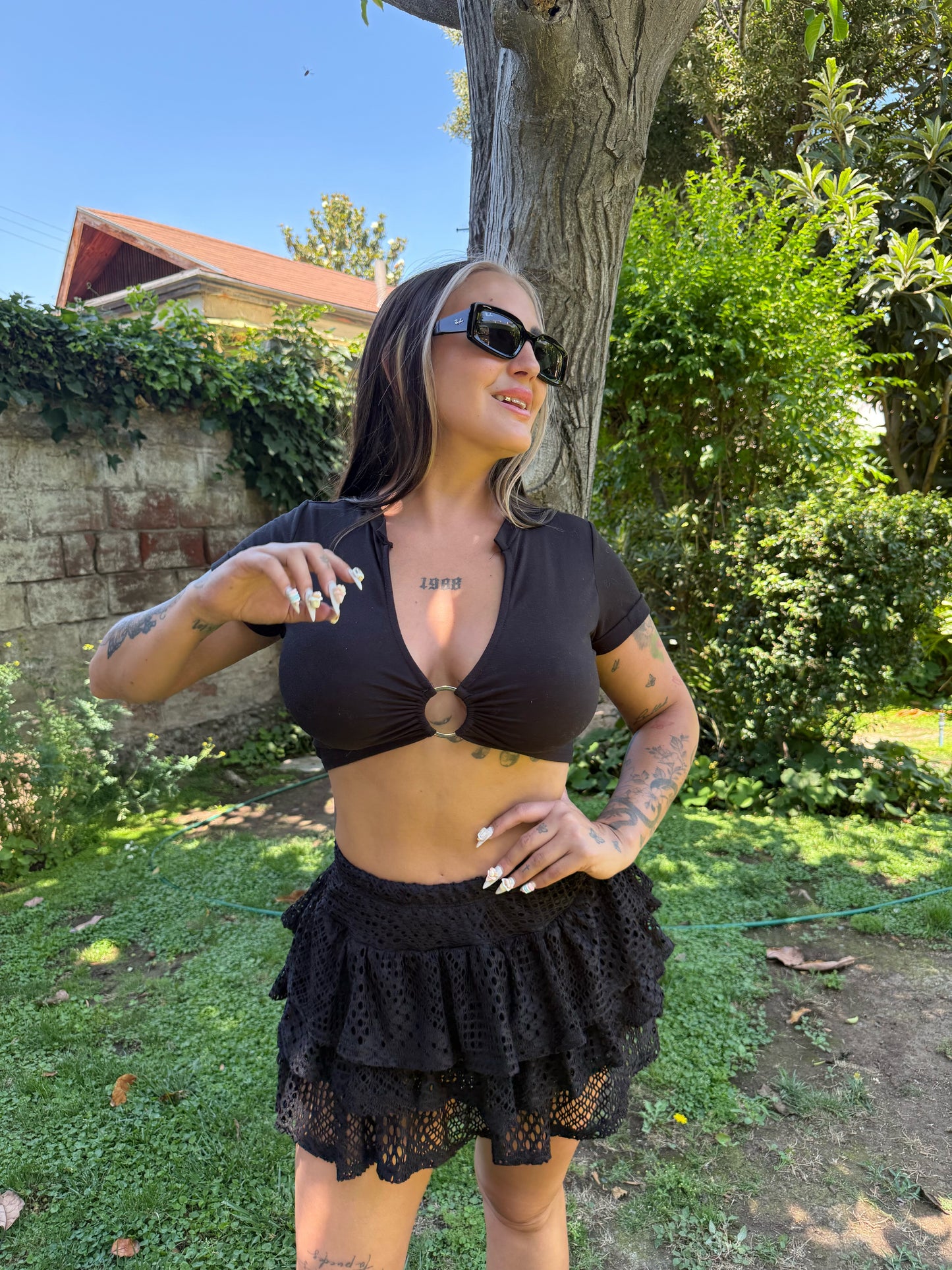 Falda Short Encaje - Negra