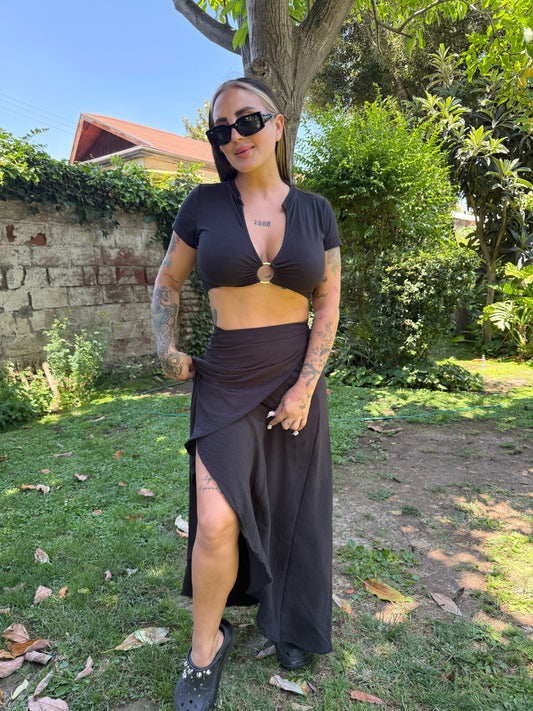 Maxi Falda Ajustable - Negro Sofisticado